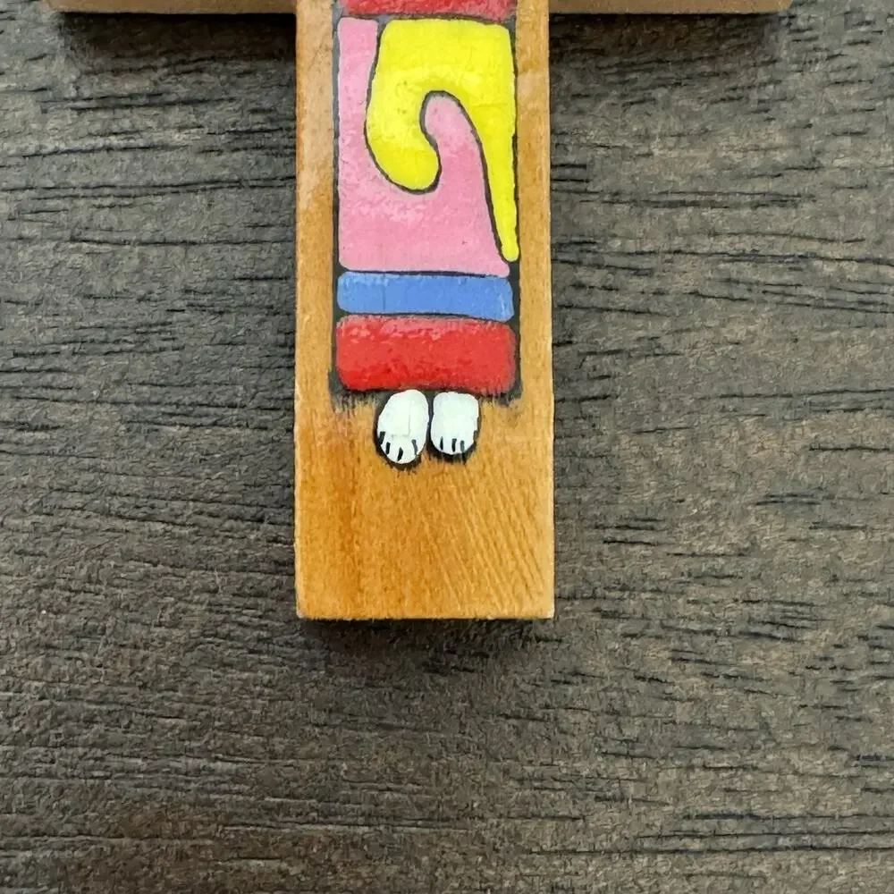 Cross with Christ El Salvador Vtg Crucifix Handmade Colorful Jesus Religious